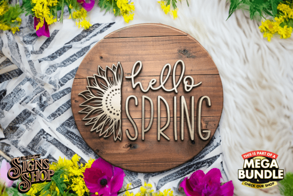 Download Hello SPRING Half Sunflower | SVG Sign - Svg sign Collection